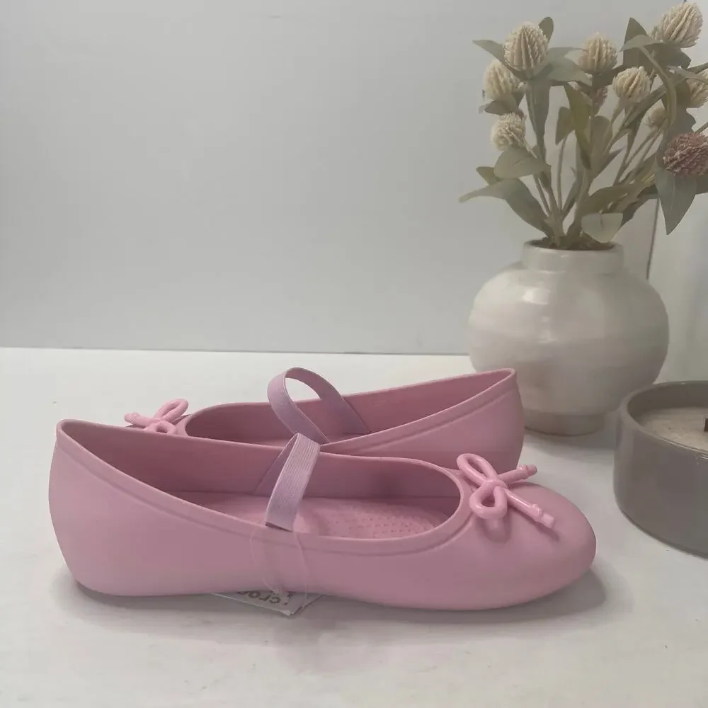 New Crocs Brooklyn Bow Mary Jane Flats Ballerina Pink Girls 6 NWOB